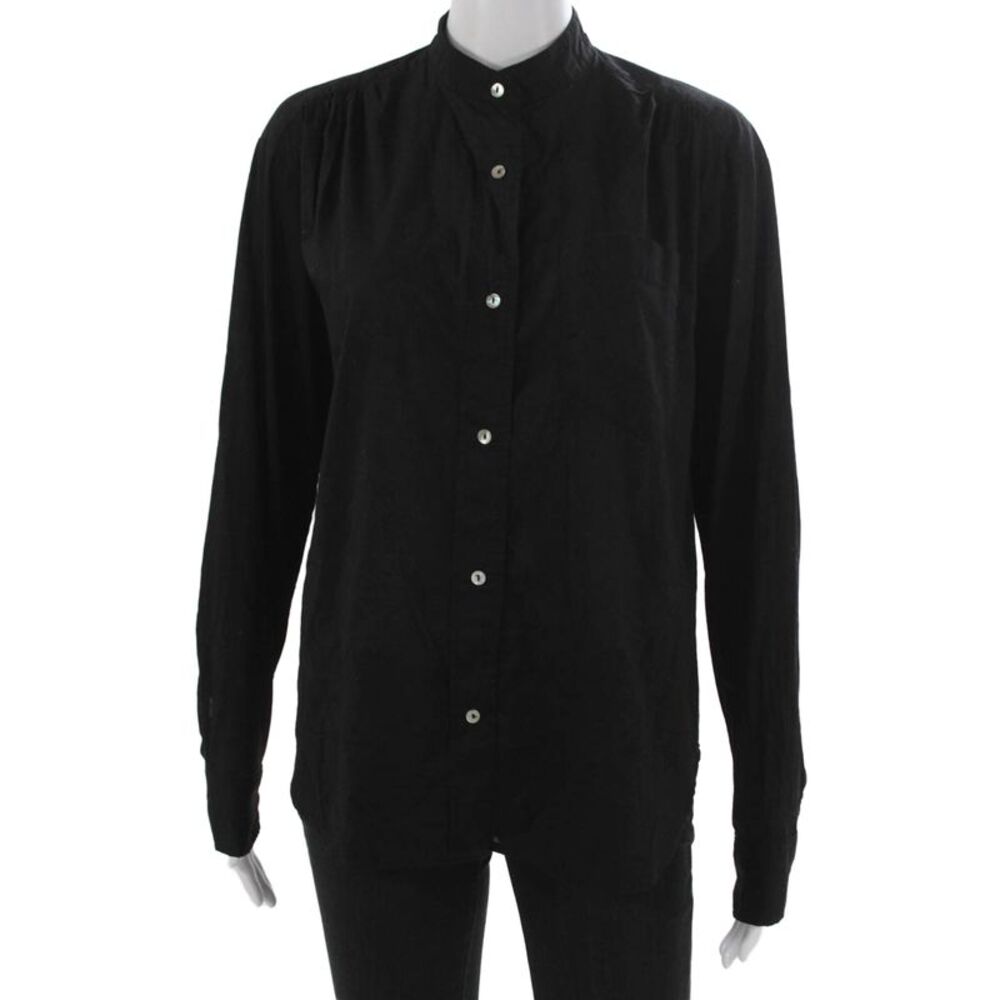 Cali Dreaming Women Black Collared Cotton Long Sleeve Button Blouse Size S